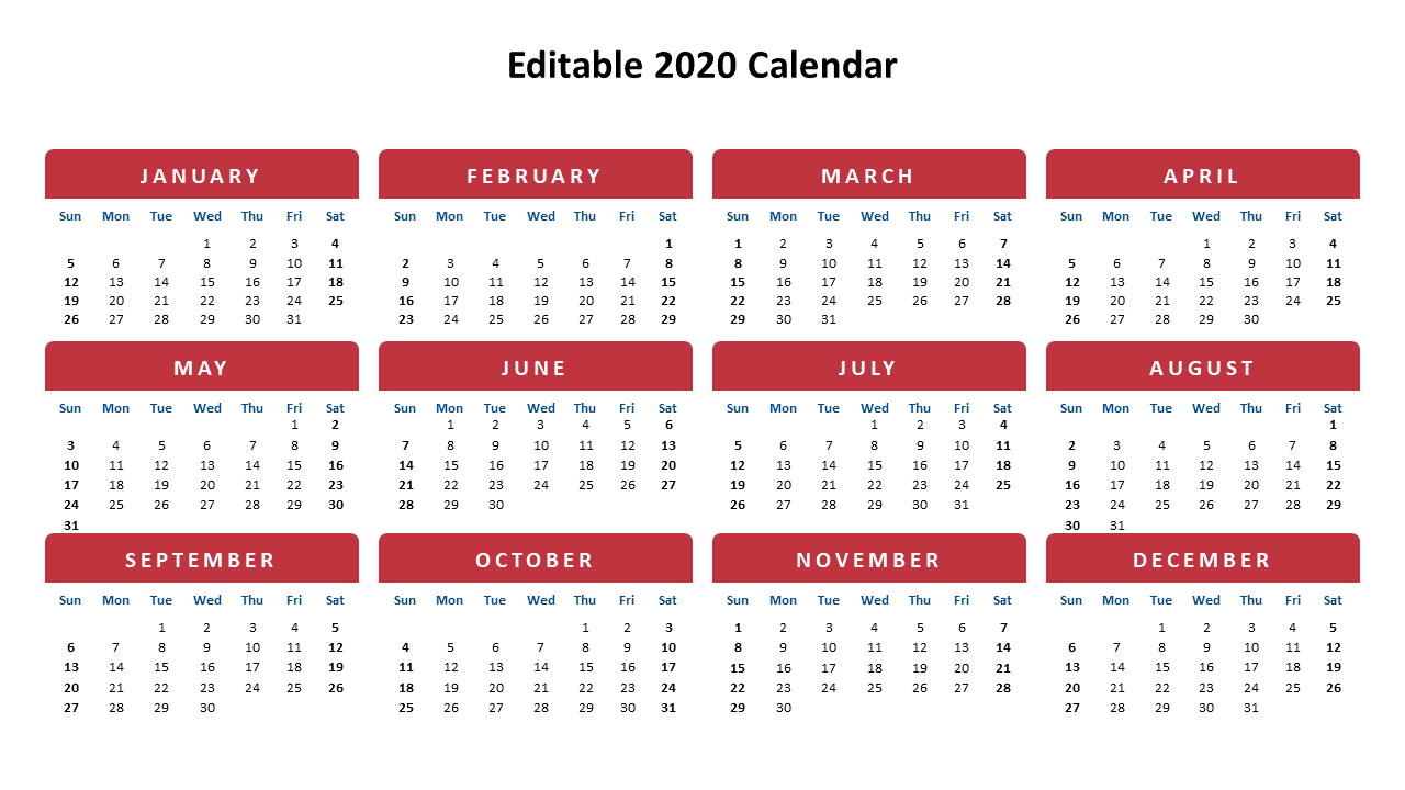 Editable 2020 Calendar